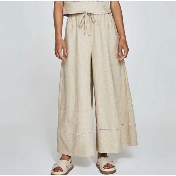 CARBON38 Womens Tan Linen Wide Leg Pants Size XS - Picture 1 of 13